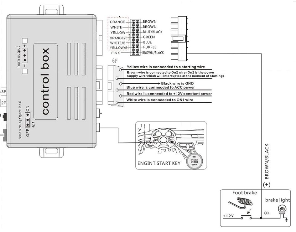 Simplified wiring diagram of the push-to-start engine start/stop components.