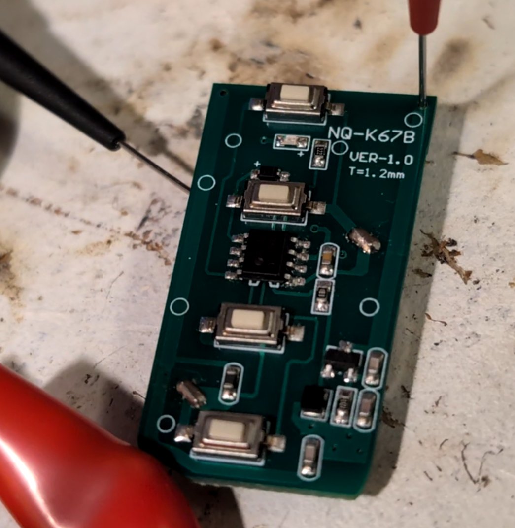 The remote key's internal PCB, exposed.
