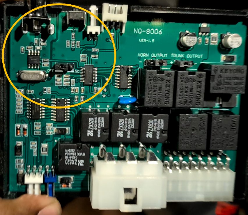 Focused view on the region where the RF receiver connects to other components near the Holtek IC.
