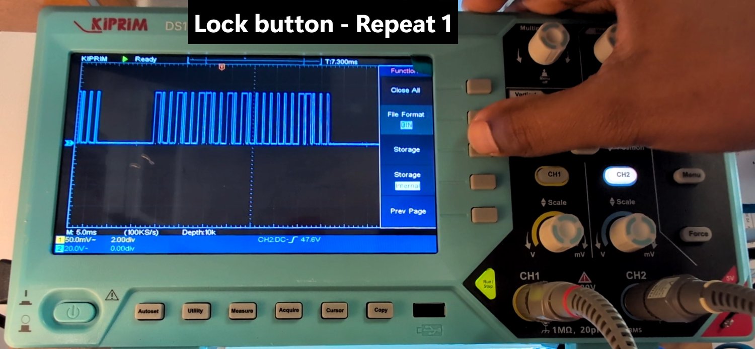 A brief view of the raw oscilloscope capture data exported to Excel, 12 columns for 3 repeats x 4 fob functions.