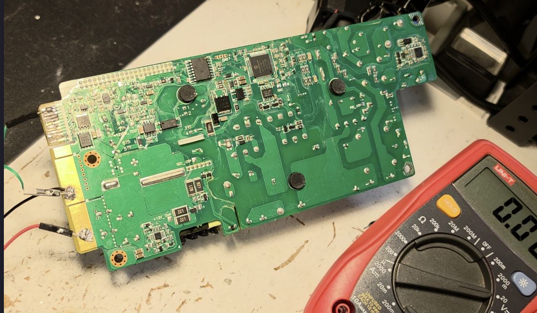 Tracing continuity from pin 23 (remote sense +) into the board.