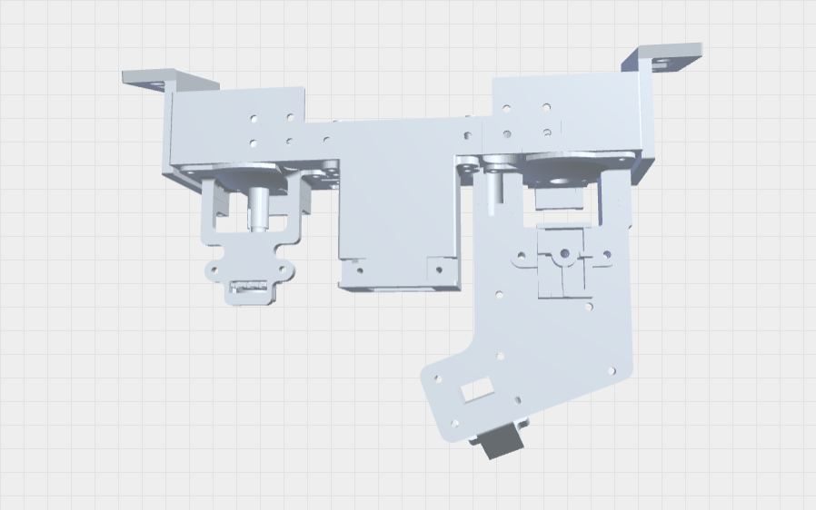CAD render of the custom 3D-printed structure housing the relocated climate-control assembly and double-DIN radio bay.