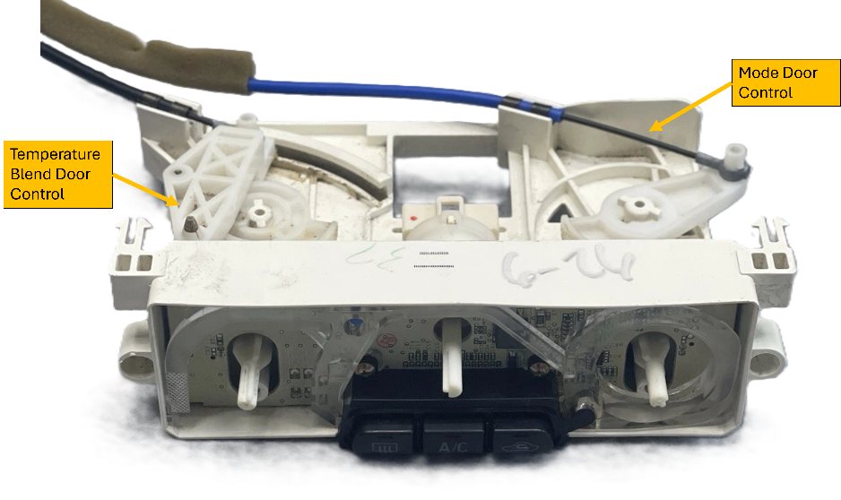 The mechanical-advantage amplifying linkage visible at the dashboard side of the temperature control.