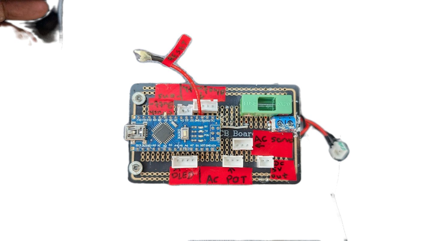 The front of the custom PCB with the Arduino Nano installed.