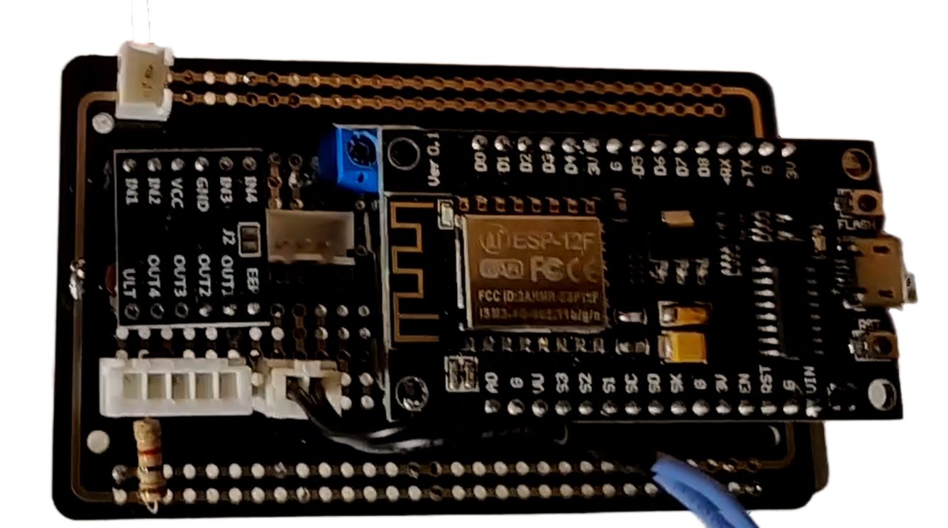The second custom PCB with the ESP8266 NodeMCU and DRV8833 installed.