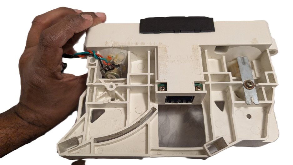 Photo of the potentiometer temporarily installed at the dashboard, viewed from behind.